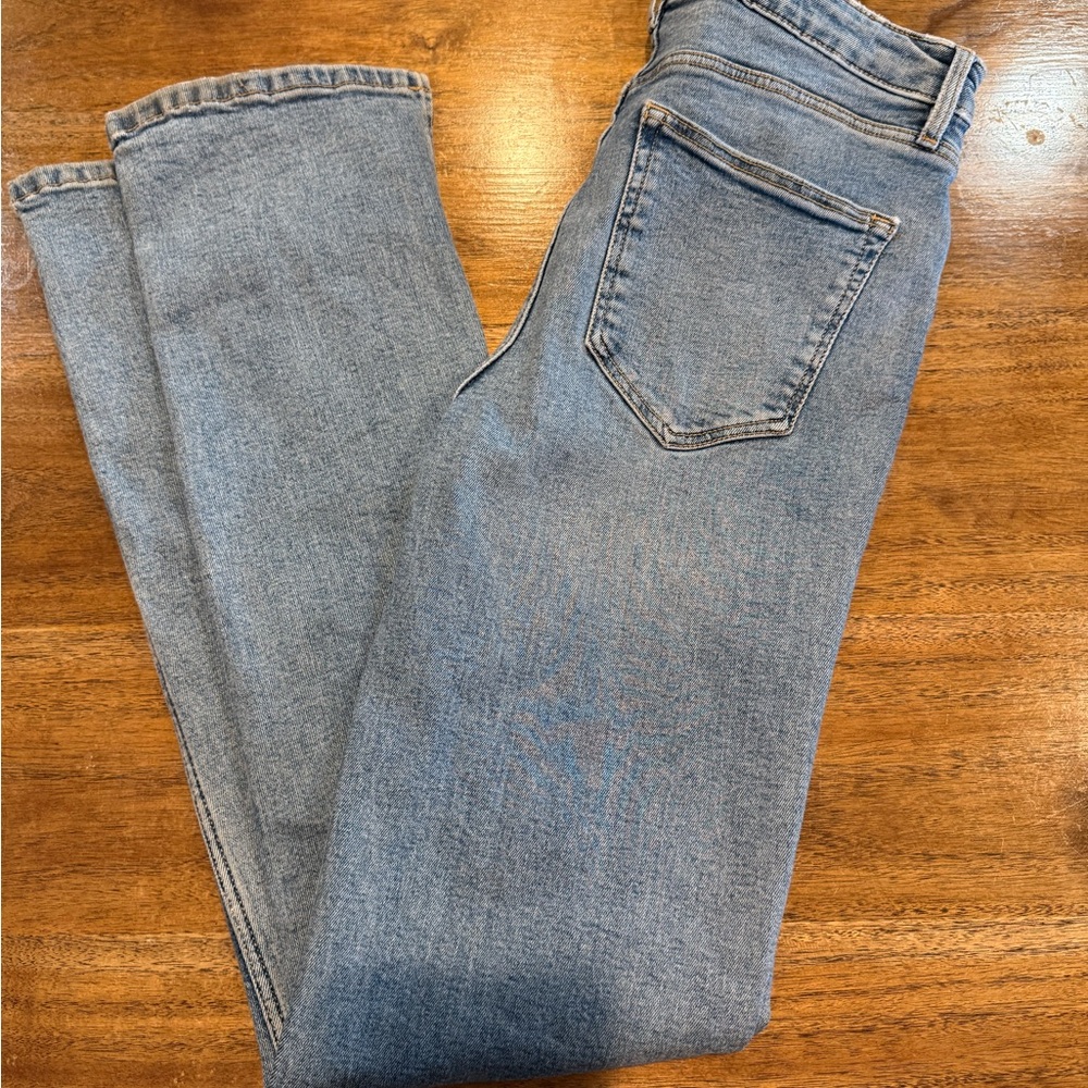Zara Light Blue Women 8 Straight Leg Jeans Spilt Vent Hem